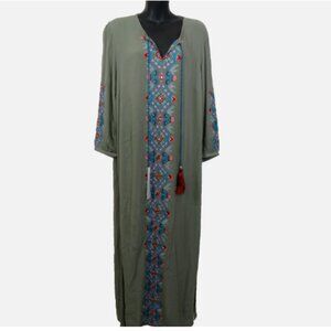 Soft Surroundings Size Small Sicily Gauze Dress Embroidered Maxi Green NEW